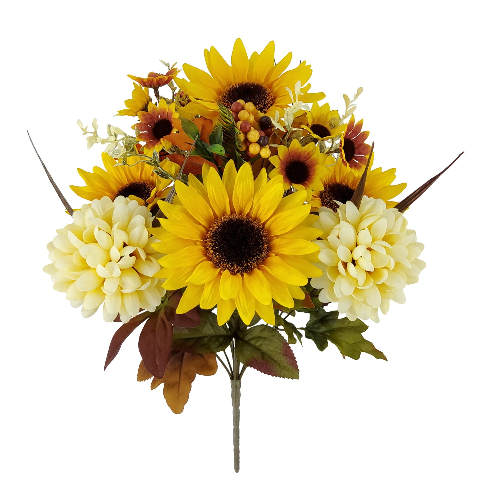 Mainstays 18in Indoor Artificial Floral Bouquet, Yellow Sunflower and Cream Mum.