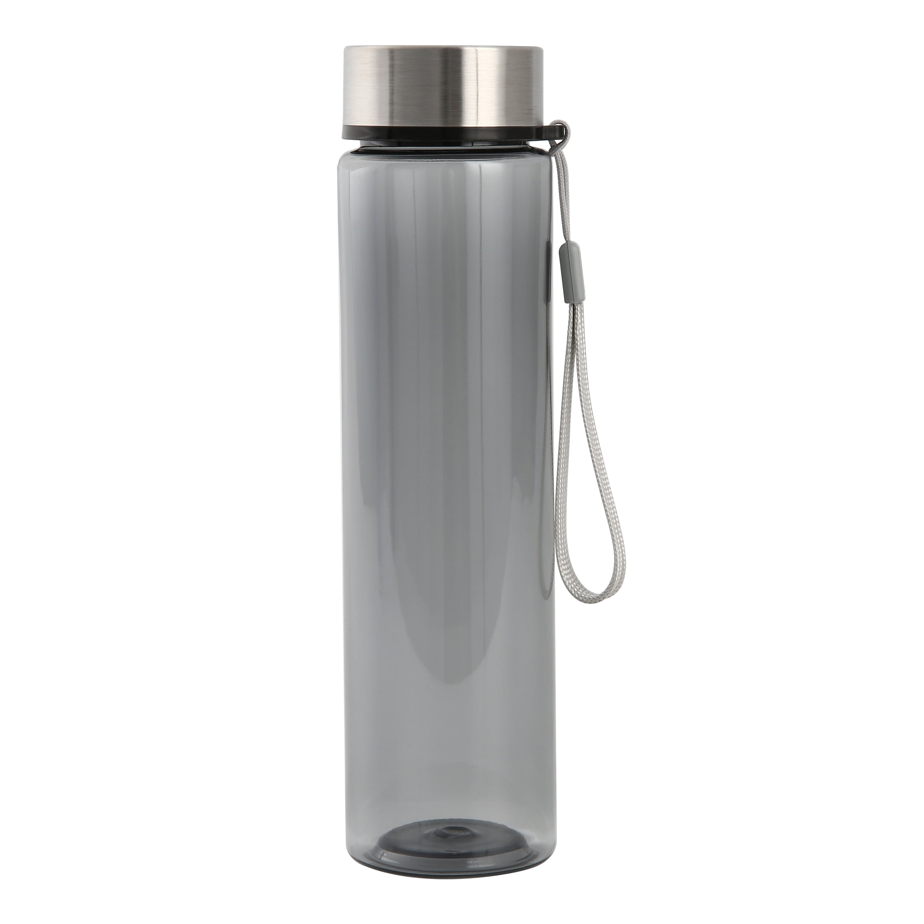 Mainstays 18oz Plastic Black Water Bottle Stainless Steel Screw Cap Lid with Strap, 1 Each Included