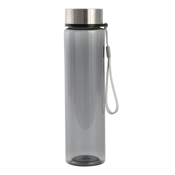 Mainstays 18oz Plastic Black Water Bottle Stainless Steel Screw Cap Lid with Strap, 1 Each Included