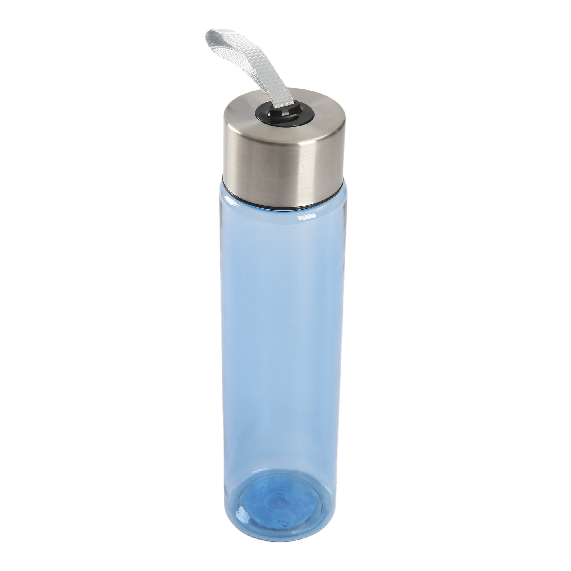 Mainstays 18oz Plastic Blue Water Bottle Stainless Steel Screw Cap Lid with Strap, 1 Each