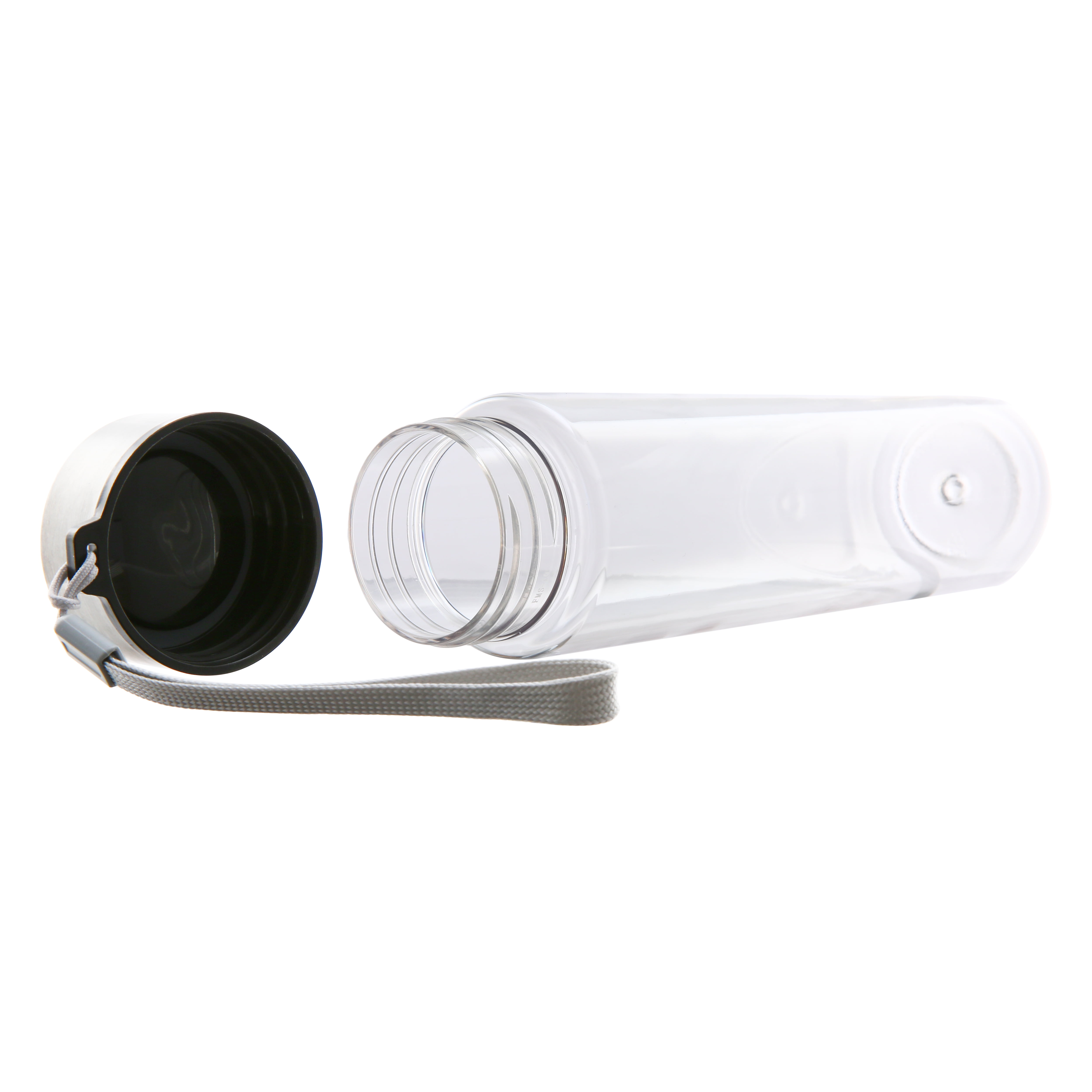 Mainstays 18 oz Plastic Clear Water Bottle Stainless Steel Screw Cap Lid with Strap, 1 Each
