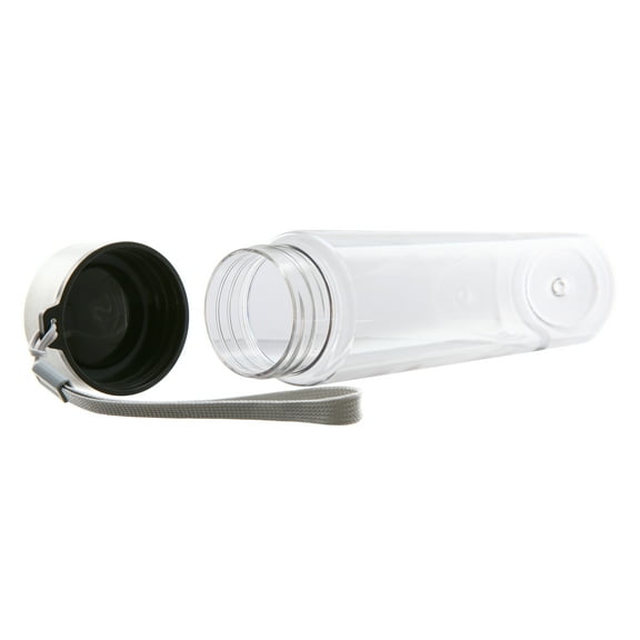 Mainstays 18 oz Plastic Clear Water Bottle Stainless Steel Screw Cap Lid with Strap, 1 Each