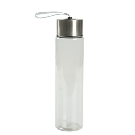 Mainstays 18 oz Plastic Clear Water Bottle with Stainless Steel Screw Cap Lid and Strap, 1 Each Included