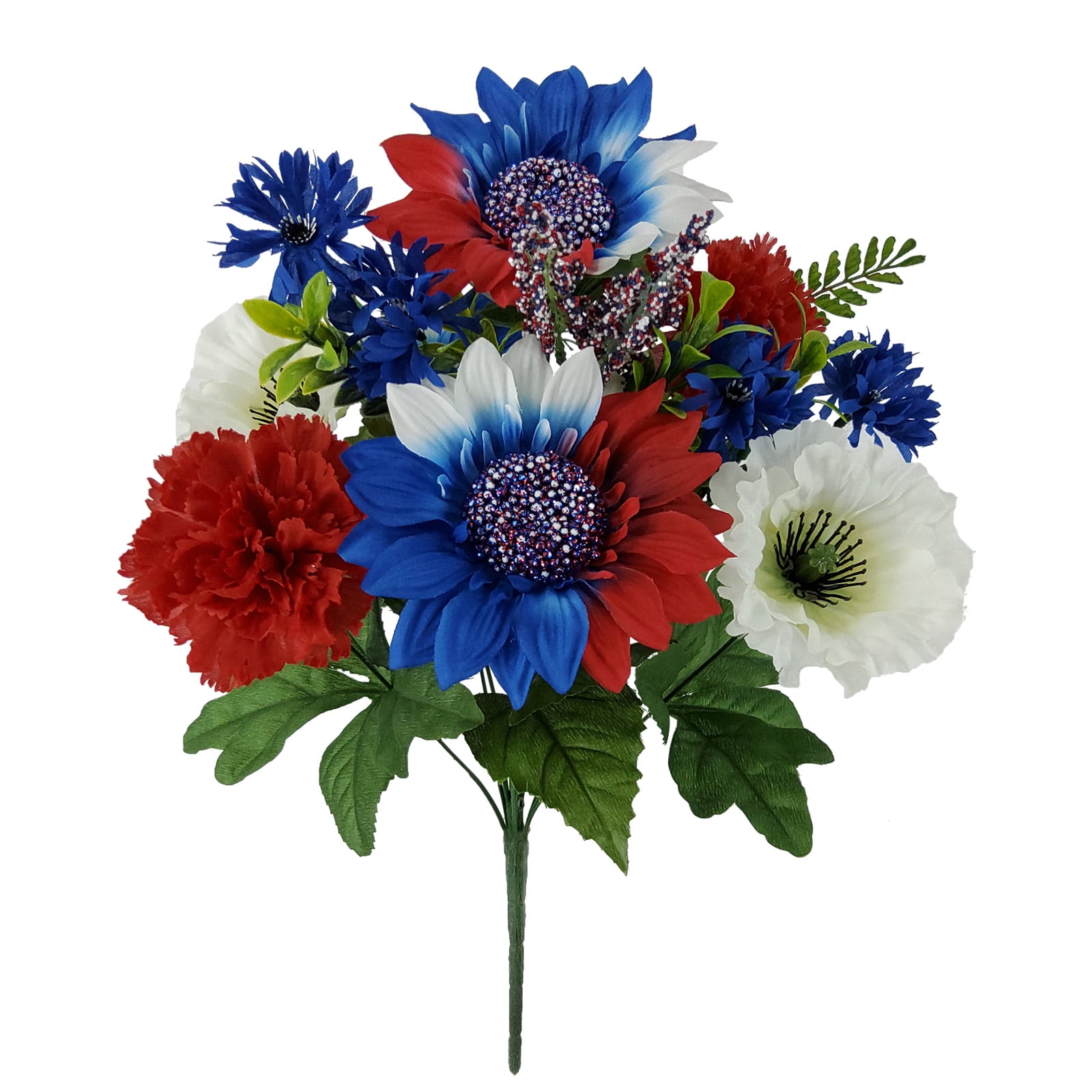 Mainstays 19.5in Indoor Artificial Carnation Mixed Bouquet, Red White Blue Colors.