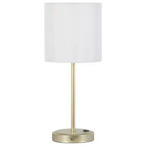 Mainstays 19" Modern Gold Stick Table Lamp with White Fabric Shade and USB Port