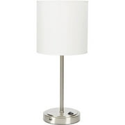Mainstays 19 in Silver Stick Table Lamp with White Fabric Shade and USB Port
