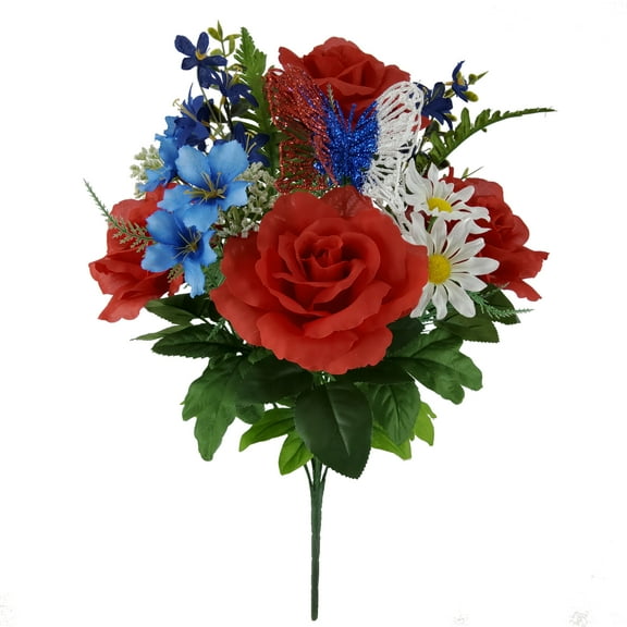 Mainstays 19 inches Indoor Artificial Rose Daisy Bouquet, Red, White and Blue Color.