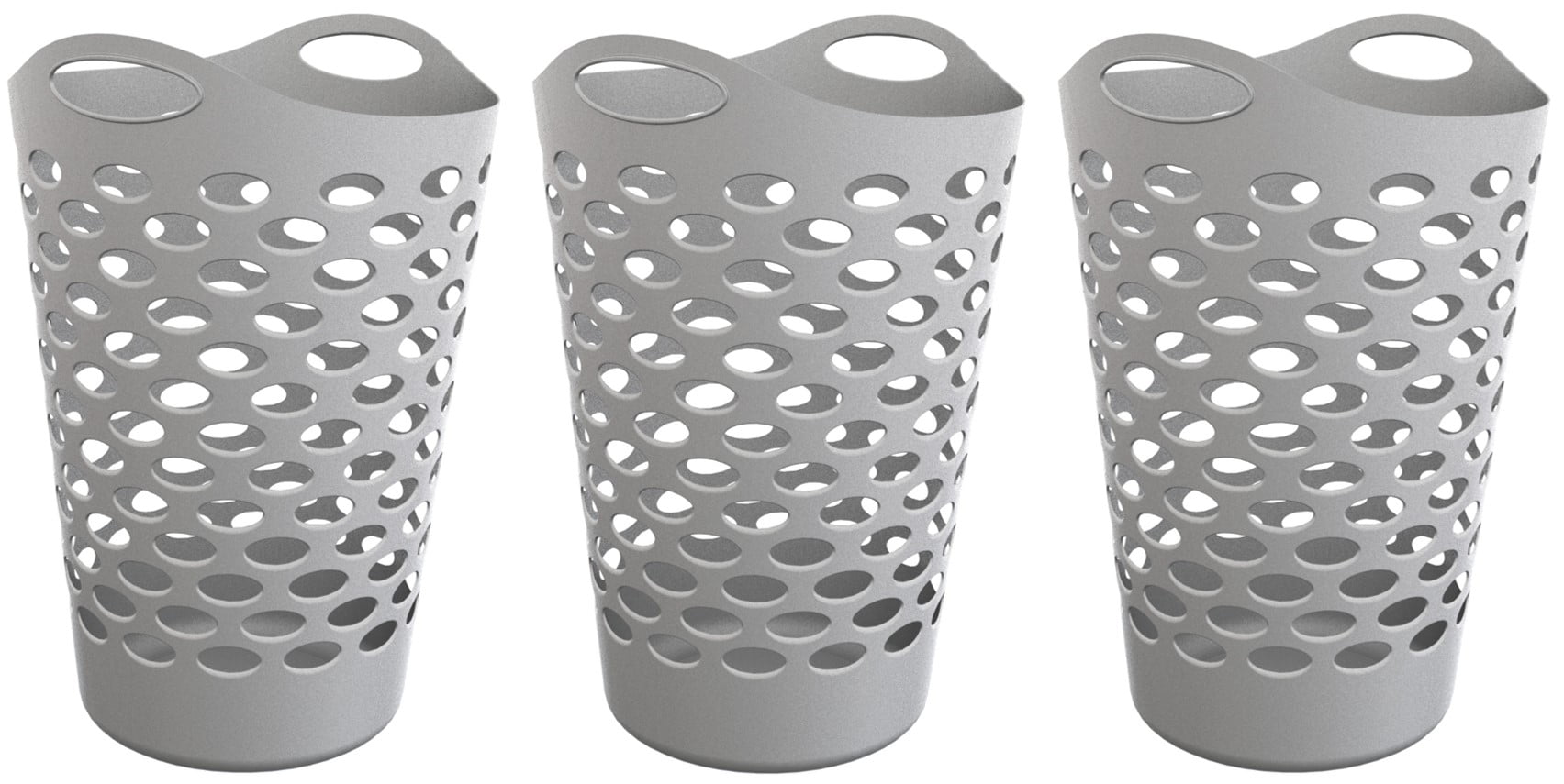 Mainstays 2 Bushel Flexible Plastic Round Laundry Hampers, Soft Silver, 3 Pack