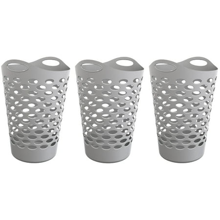 Mainstays 2 Bushel Flexible Plastic Round Laundry Hampers, Soft Silver, 3 Pack