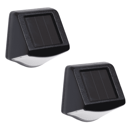 Mainstays 2-Count Solar Powered Black Wall Mountable LED Step Light, 3 Lumens for Decks and Patios