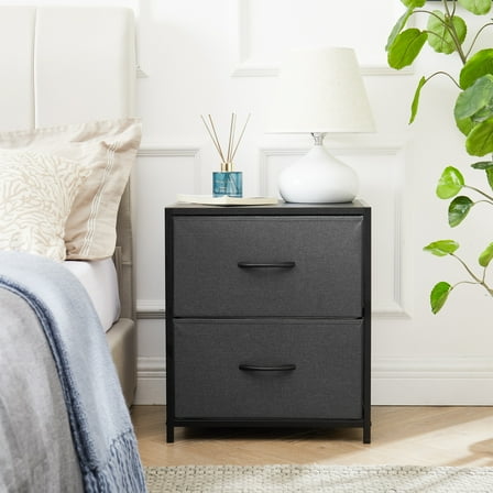 Mainstays 2 Drawer Fabric Nightstand, Grey Finish