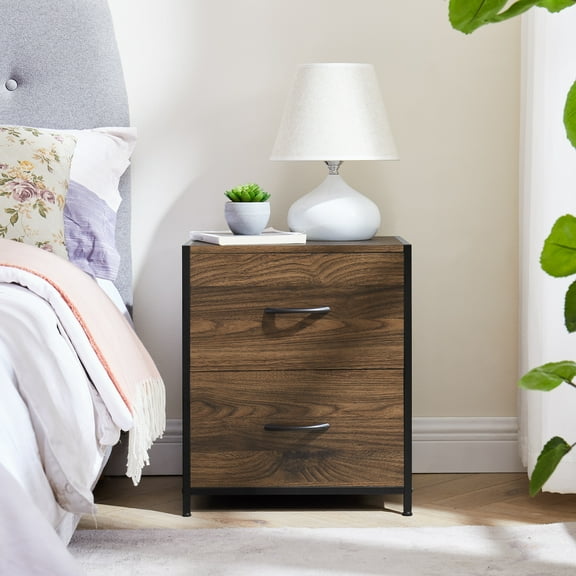 Mainstays 2 Drawer Fabric Storage Nightstand for Bedroom, Walnut