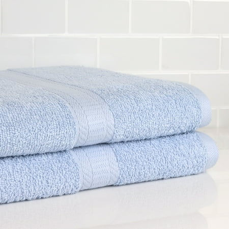 Mainstays 2 Pack 100% Cotton Premium Bath Sheets Set, Super Soft and Highly Absorbent Basic Solid Premium Cotton Bath Sheets for Bathroom, Hotels, Spa and Gym - Blue