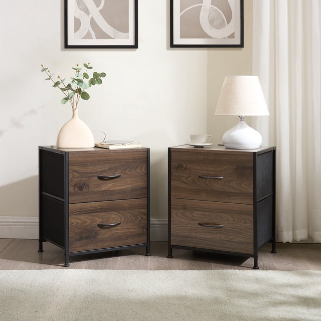 Mainstays 2-Pack Fabric Nightstand with USB, Walnut