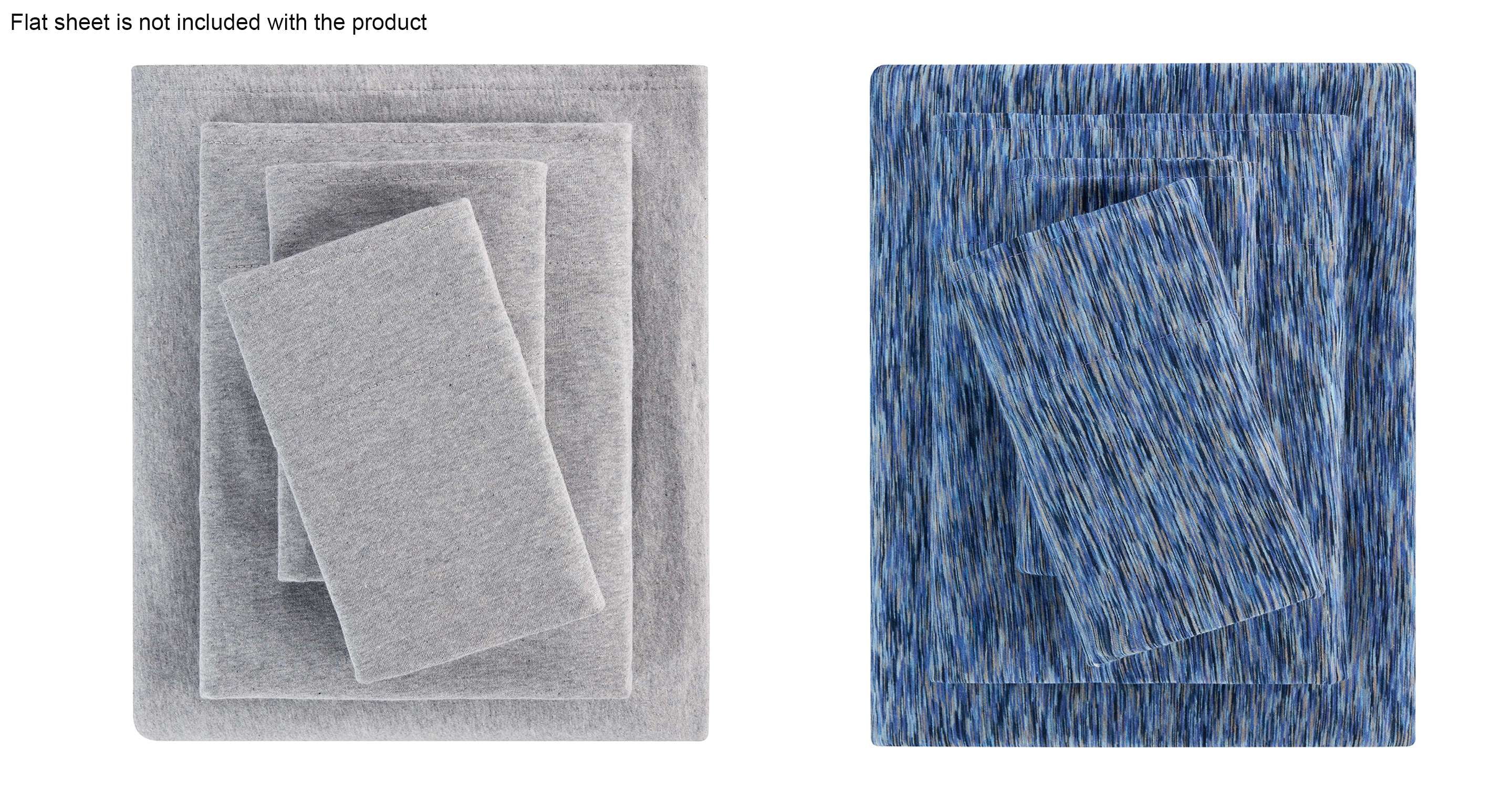Mainstays 2 Pack Jersey Adult Fitted Sheet Set, Cotton Blended, Gray Heather & Crackle Blue, Twin-XL, 4Pieces