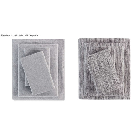 Mainstays 2 Pack Jersey Adult Fitted Sheet Set, Cotton Blended, Gray Heather & Gray Space Dyed, Queen, 6Pieces
