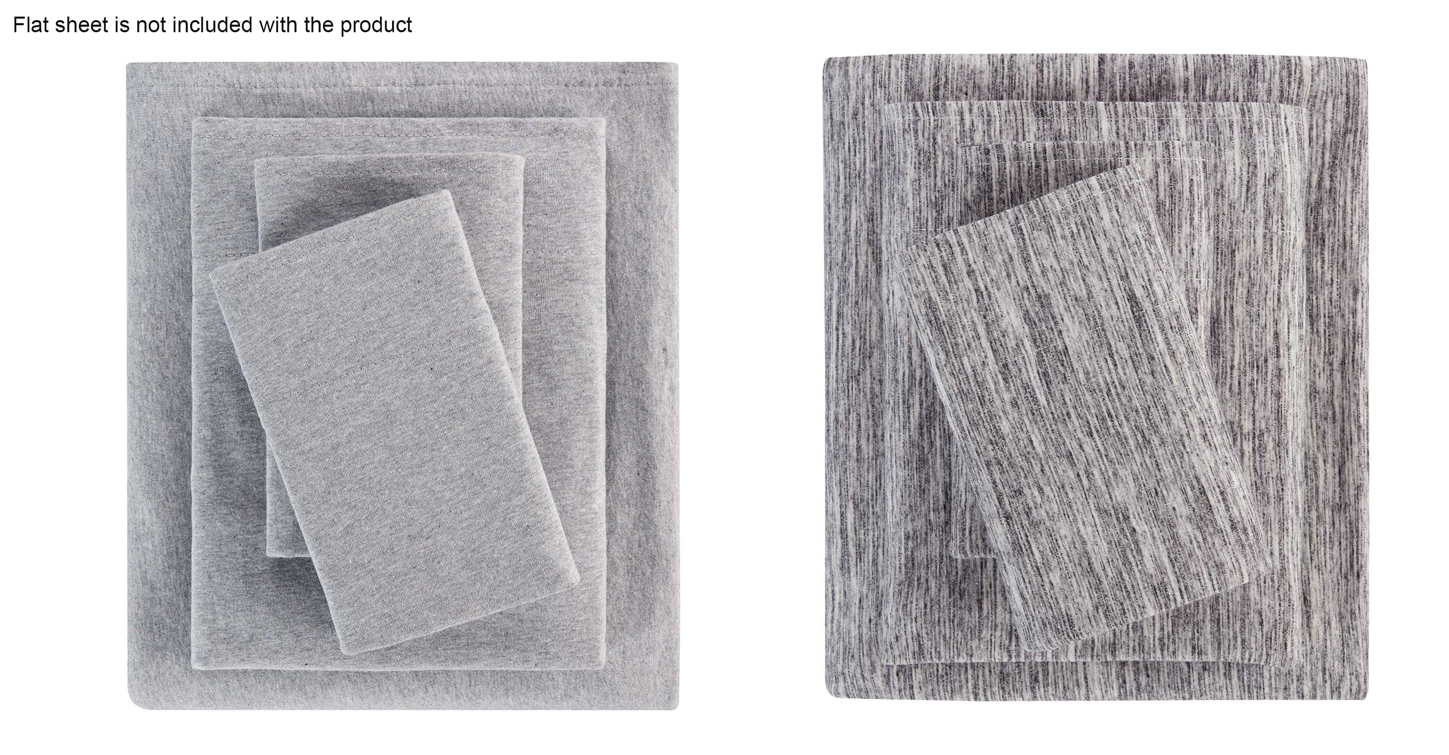 Mainstays 2 Pack Jersey Adult Fitted Sheet Set, Cotton Blended, Gray Heather & Gray Space Dyed, Twin-XL, 4Pieces