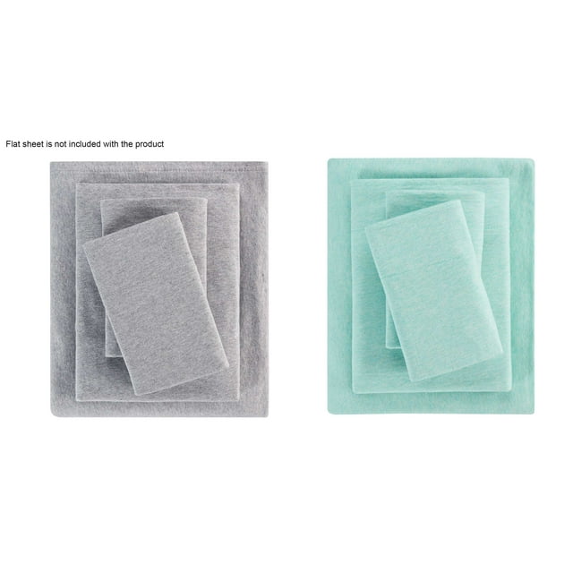 Mainstays 2 Pack Jersey Adult Fitted Sheet Set, Cotton Blended, Gray & Mint Green, Queen