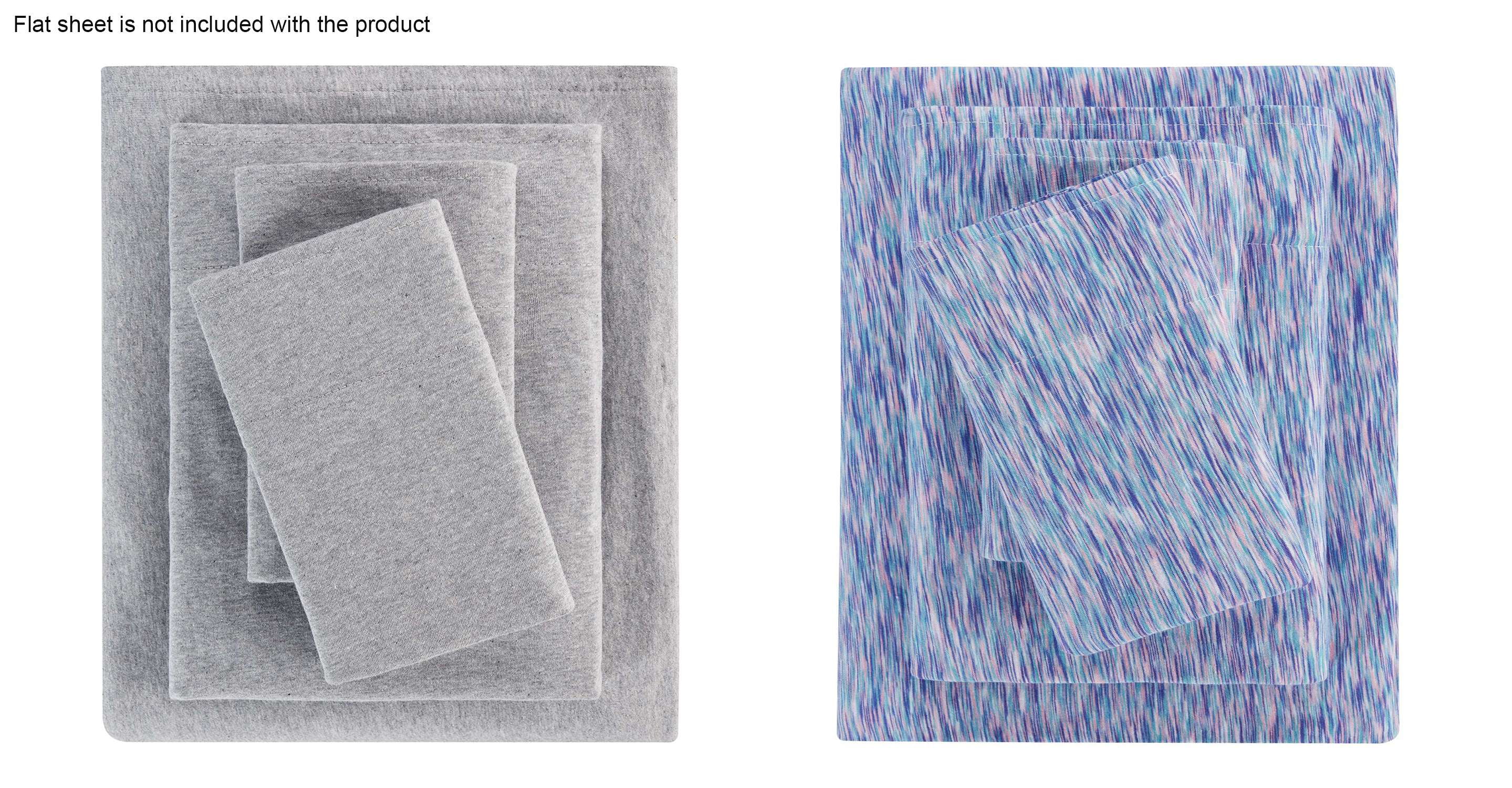 Mainstays 2 Pack Jersey Fitted Sheet Set, 4 Pieces, Gray Heather & Purple Crackle, Twin/Twin-XL