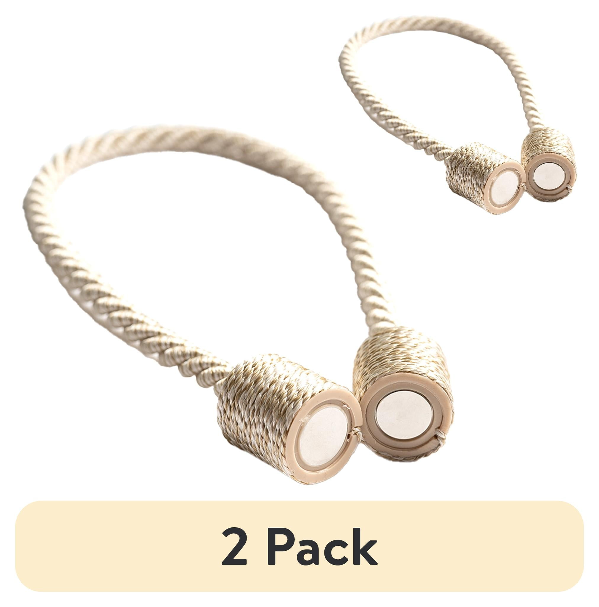 Beige Nylon Magnetic Rope Curtain Tiebacks, 17.5 Inch, 2 Pack