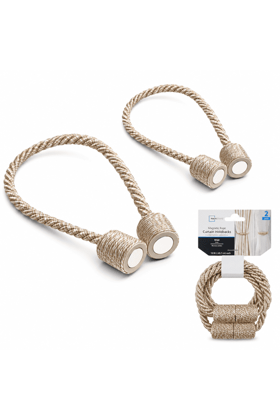 2-Pack Magnetic Tiebacks for Curtains, 18 Inch - Beige