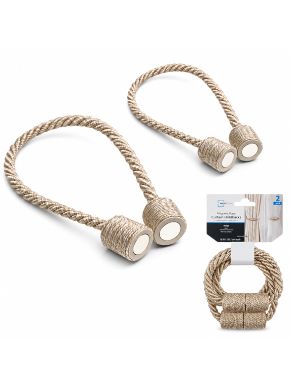 2-Pack Magnetic Tiebacks for Curtains, 18 Inch - Beige