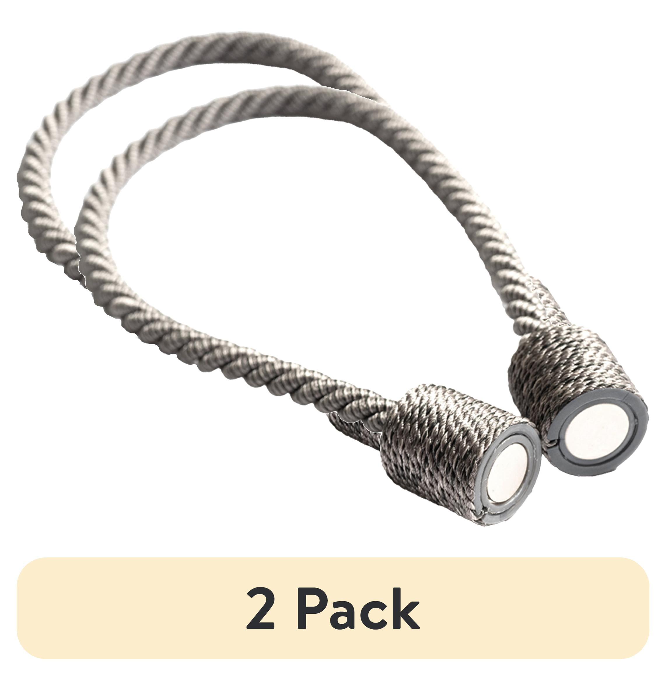 Gray Nylon Magnetic Curtain Tiebacks with Strong Magnets, 17.5 Inch, 2 Pack