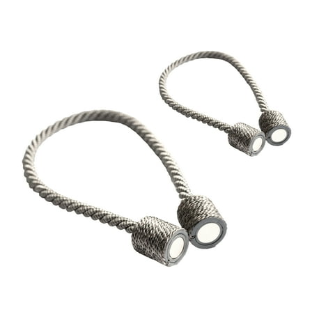 Mainstays 2 Pack Magnetic Tiebacks for Curtain 17.5 Inch Designer Tie Backs Decorative Window Drapery Strong Magnet Twist Rope Holdback for Home Office & Outdoor (Grey)