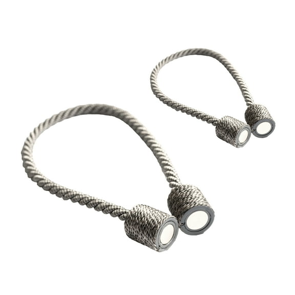 Mainstays 2 Pack Magnetic Tiebacks for Curtain 17.5 Inch Designer Tie Backs Decorative Window Drapery Strong Magnet Twist Rope Holdback for Home Office & Outdoor (Grey)