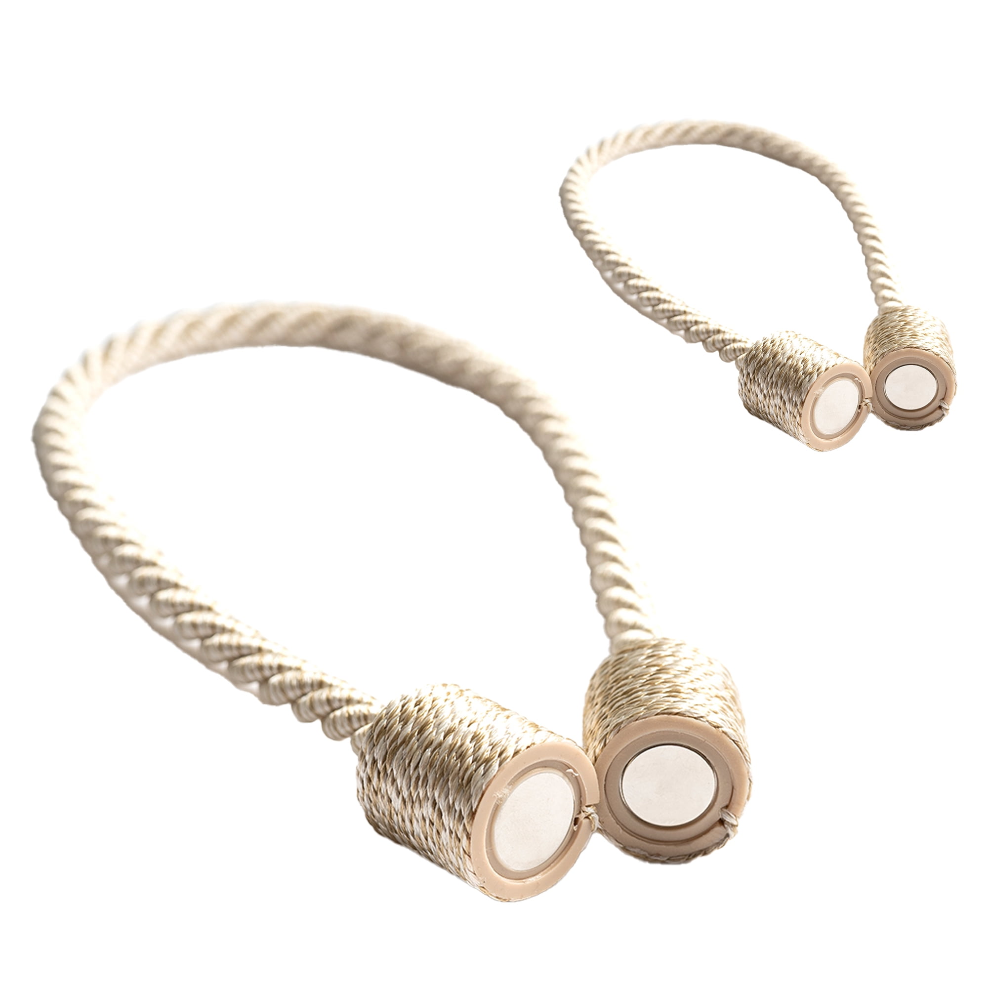Beige Nylon Magnetic Rope Curtain Tiebacks, 17.5 Inch, 2 Pack