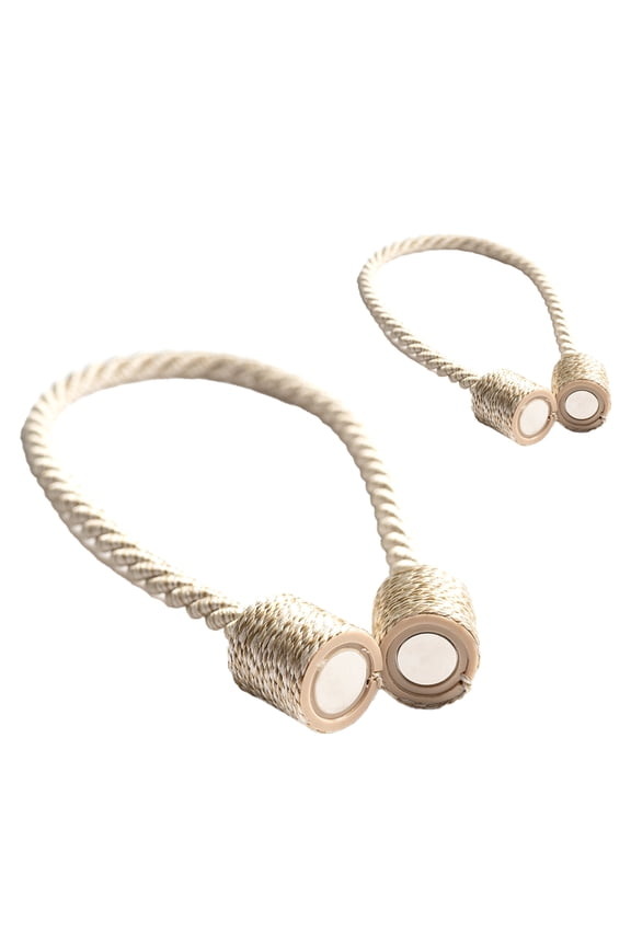 2 Pack Magnetic Tiebacks for Curtain 17.5 Inch Designer Tie Backs Decorative Window Drapery Strong Magnet Twist Rope Holdback for Home Office & Outdoor (Beige)