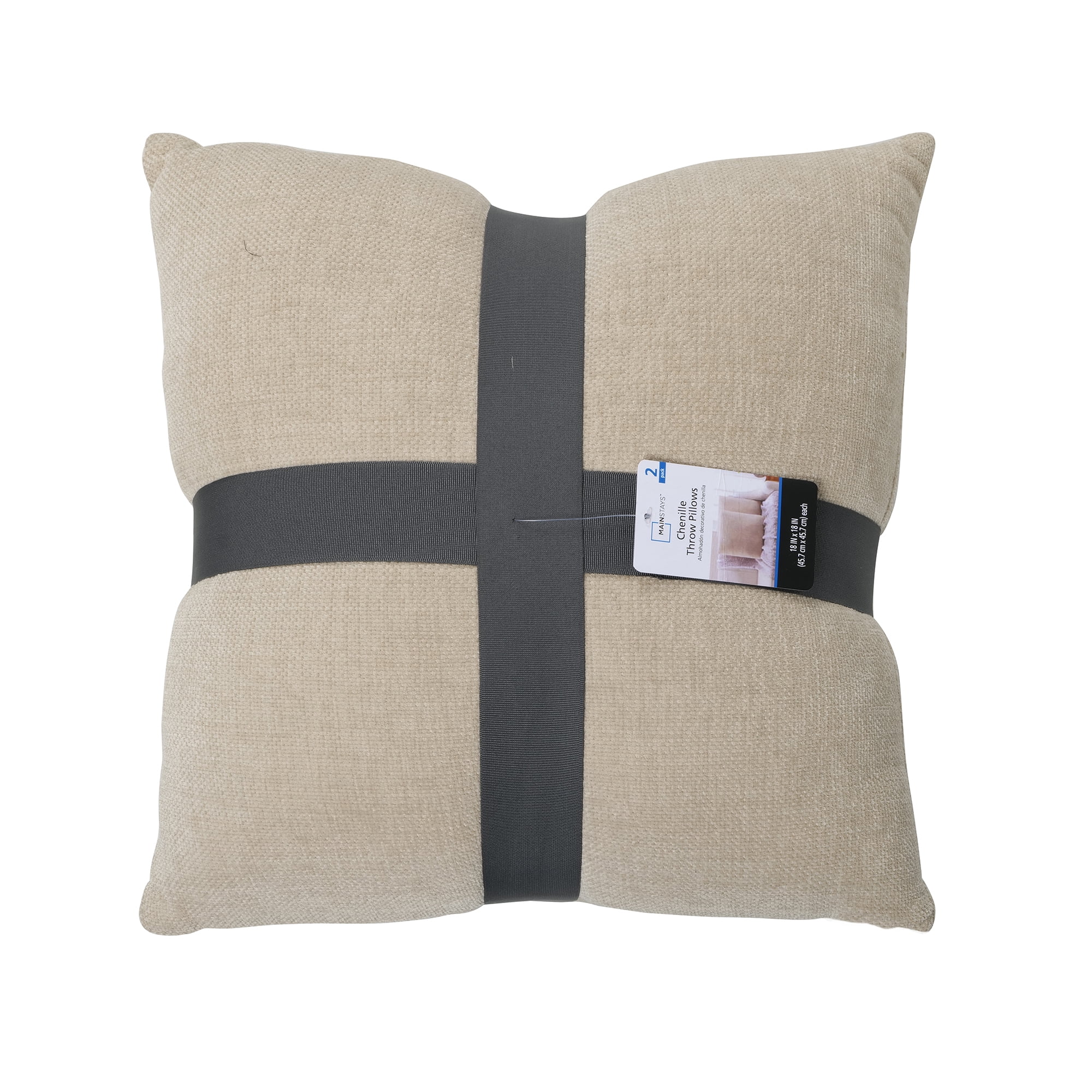 Mainstays 18" x 18" Solid Chenille Beige Polyester Decorative Pillow Set (2 Count)