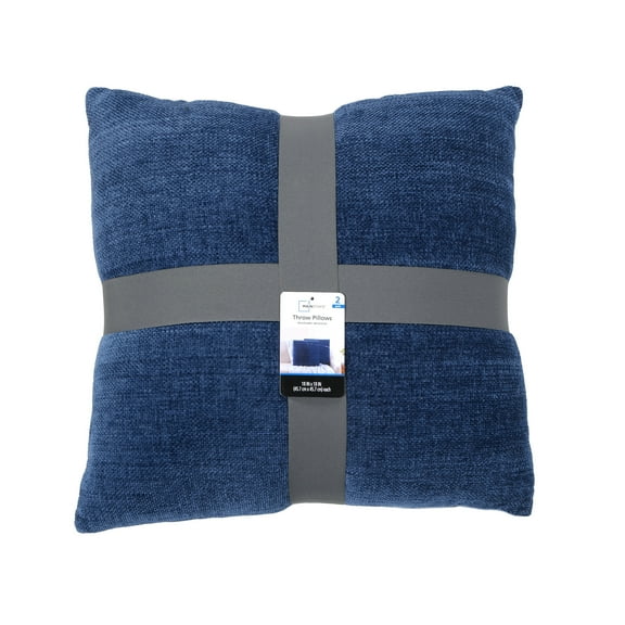 Mainstays 18" x 18" Solid Chenille Navy Polyester Decorative Pillow Set (2 Count)