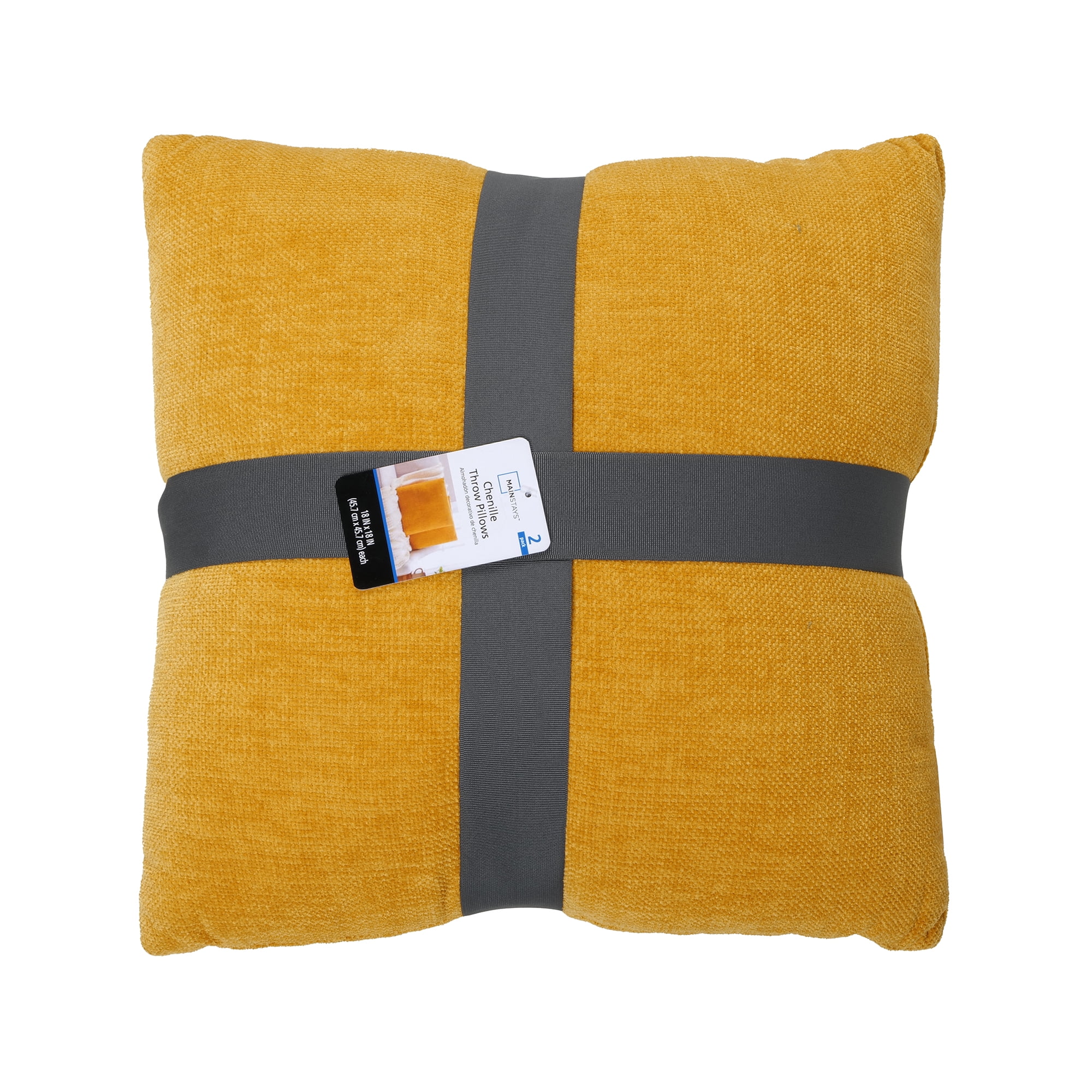 Mainstays 18" x 18" Solid Chenille Yellow Polyester Decorative Pillow Set (2 Count)