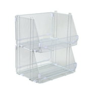 Mainstays Folding Stackable Storage Baskets, Collapsible Plastic Organizer Bins with Clip Handles, 2 Pack, White