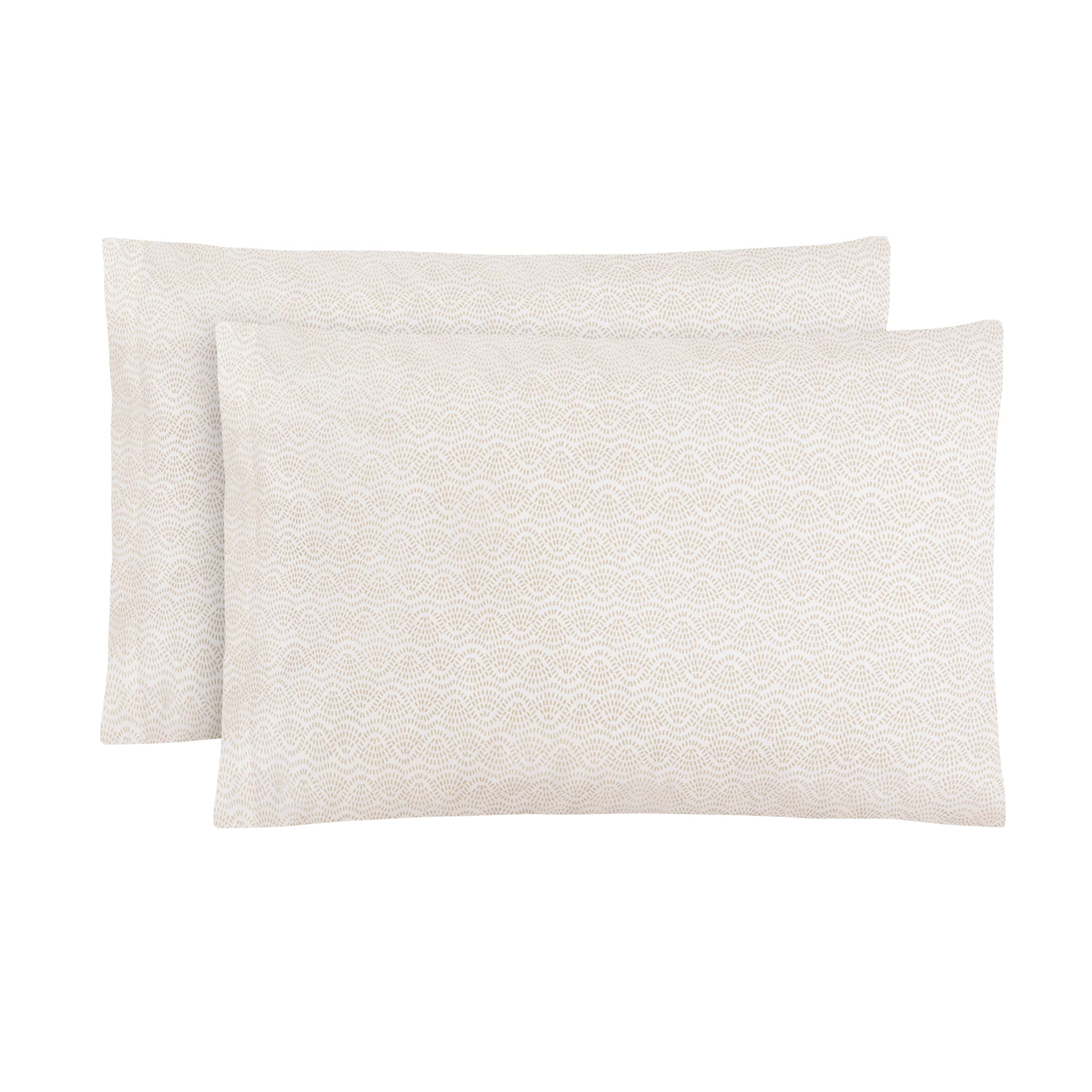 Mainstays Easy Care 2-Piece 300 Thread Count Cotton Blend Percale King Pillowcase Set, Papyrus Beige Geo