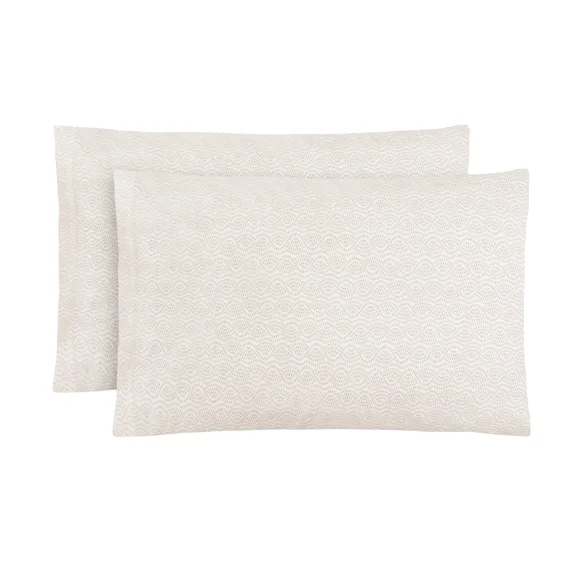 Mainstays Easy Care 2-Piece 300 Thread Count Cotton Blend Percale Pillowcase Set, Papyrus Beige Geo, Standard/Queen