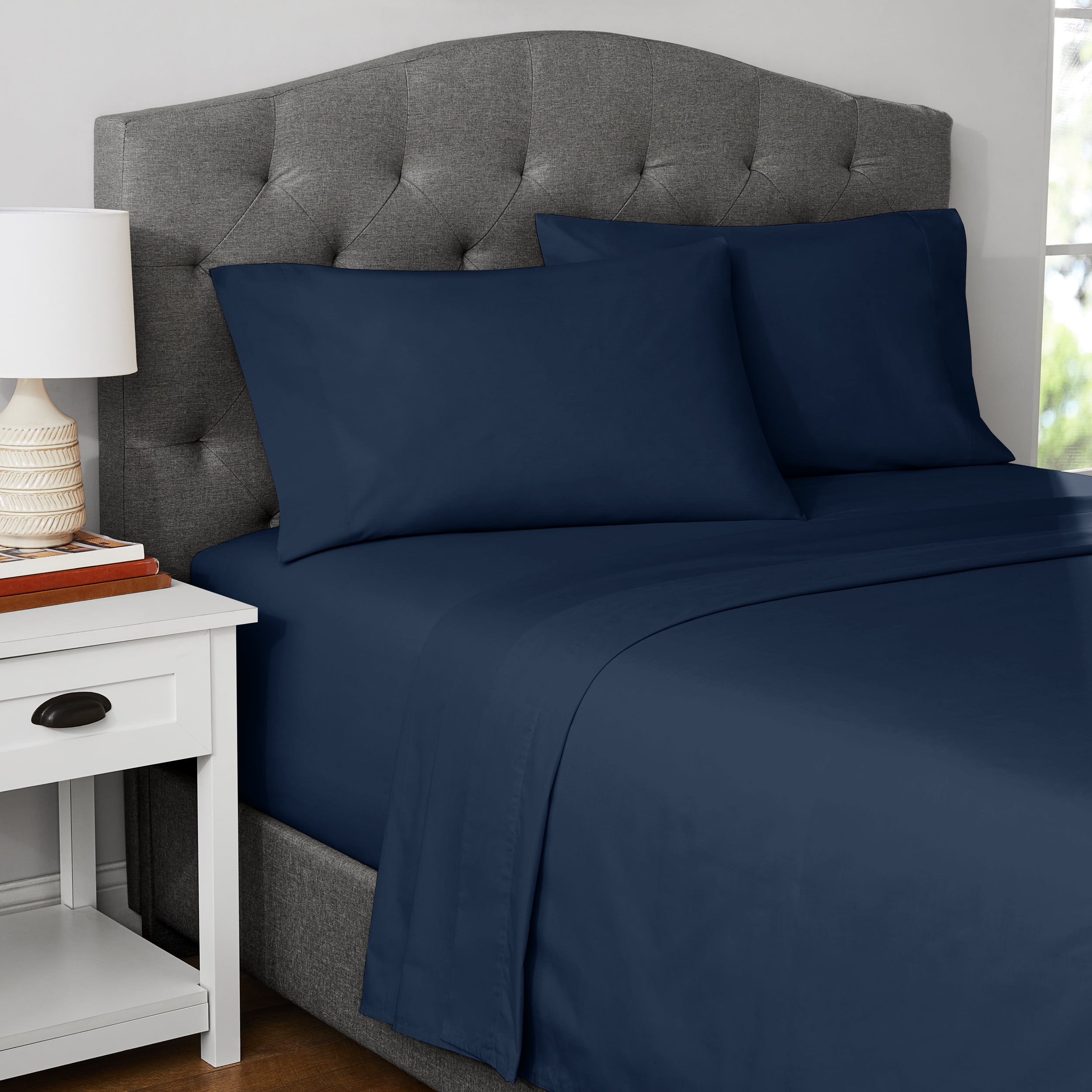 Count Blue Mainstays 2-Piece 300 Thread Count Blue Cove Cotton Blend Percale ...