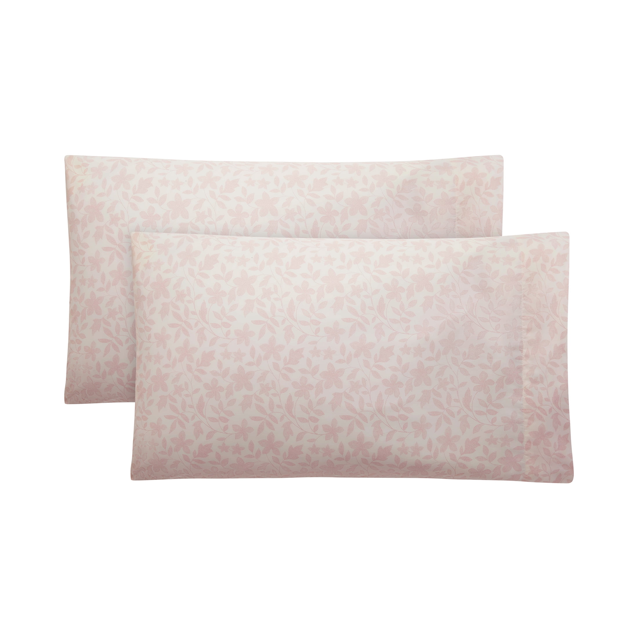 Mainstays 2-Piece 300 Thread Count Pink Floral Cotton Blend Percale Pillowcase Set, King