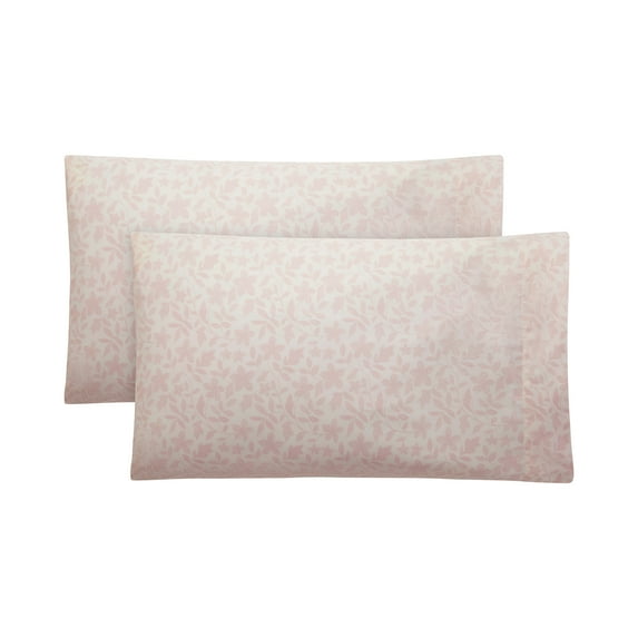 Mainstays 2-Piece 300 Thread Count Pink Floral Cotton Blend Percale Pillowcase Set, Standard/Queen