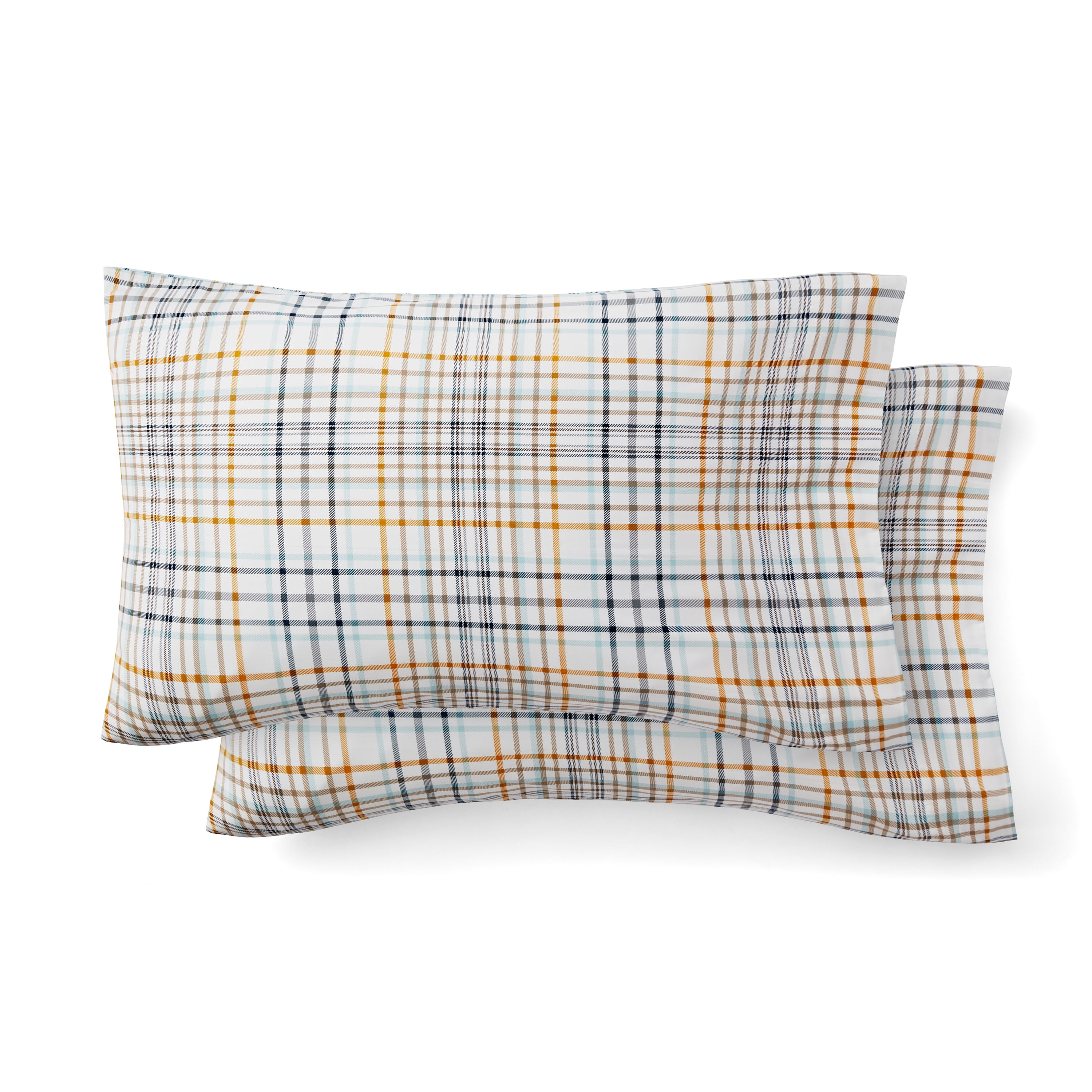 Mainstays 2-Piece 300 Thread Count Plaid CVC Pillowcase Set, King Size, All Ages