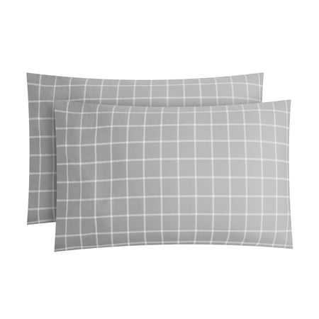 Mainstays 2-Piece 300 Thread Count Silver Windowpane CVC Cotton Blend Pillowcase Set, Standard/Queen , Adult / Teen
