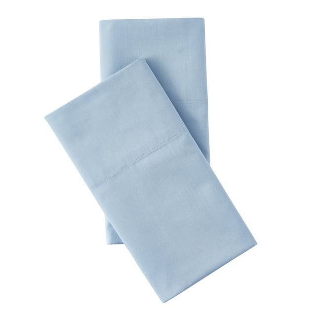 Mainstays 2-Piece 300 Thread Count Solid Placid-Blue CVC Cotton Blend Pillowcase Set, King , Adult / Teen