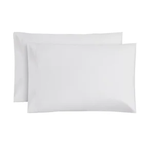 Mainstays Easy Care 2-Piece 300 Thread Count White Cotton Blend Percale Pillowcase Set, Standard/Queen