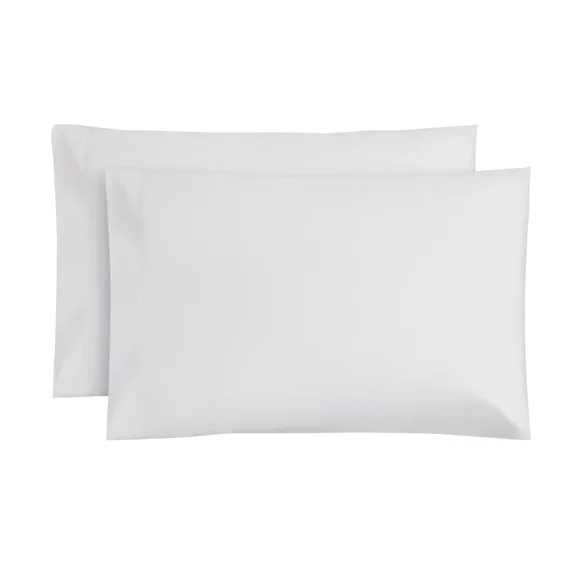 Mainstays 2-Piece 300 Thread Count White Cotton Blend Percale Pillowcase Set, Standard/Queen