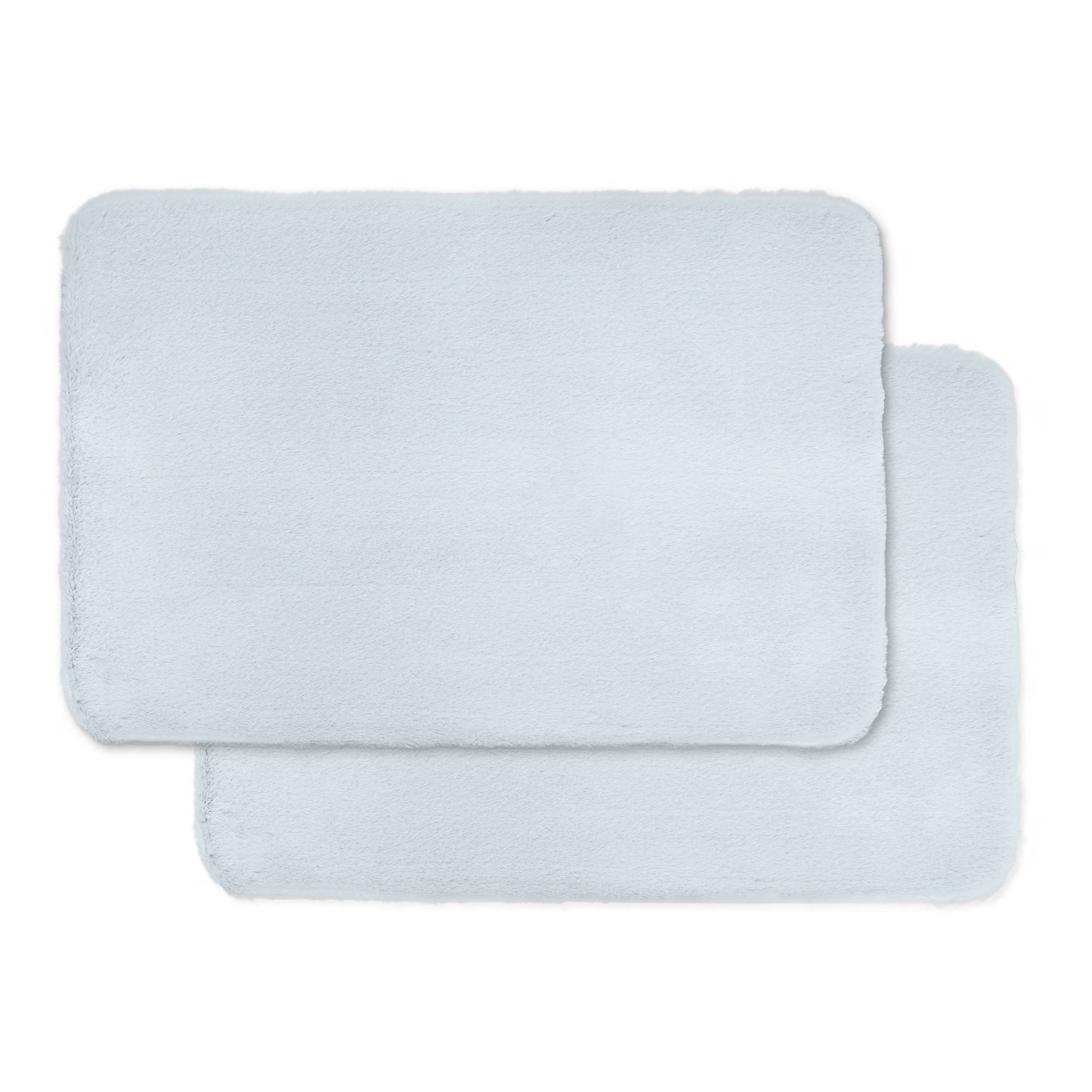 Mainstays 2 Piece Bath Rug Faux Fur Memory Foam, Soft Silver, 17" x 24