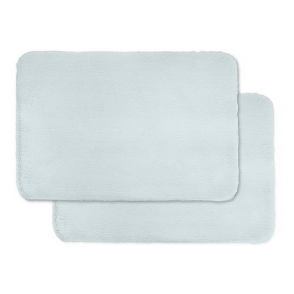 Mainstays 2- Piece Bath Rug Faux Fur Memory Foam, Soft Silver, 17" x 24"