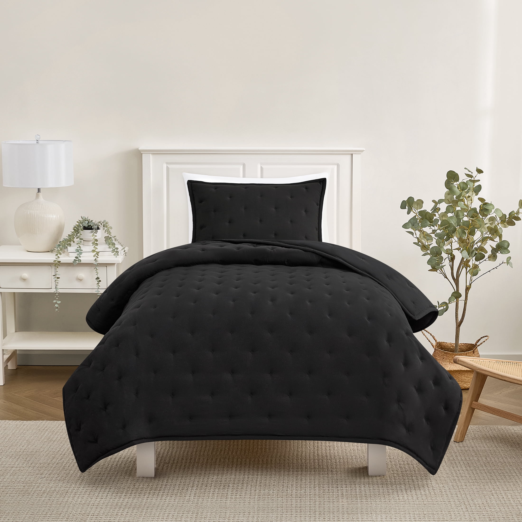 Mainstays Twin/Twin XL Comforter Set, Soft Lightweight & All Season, 2-Piece, Black