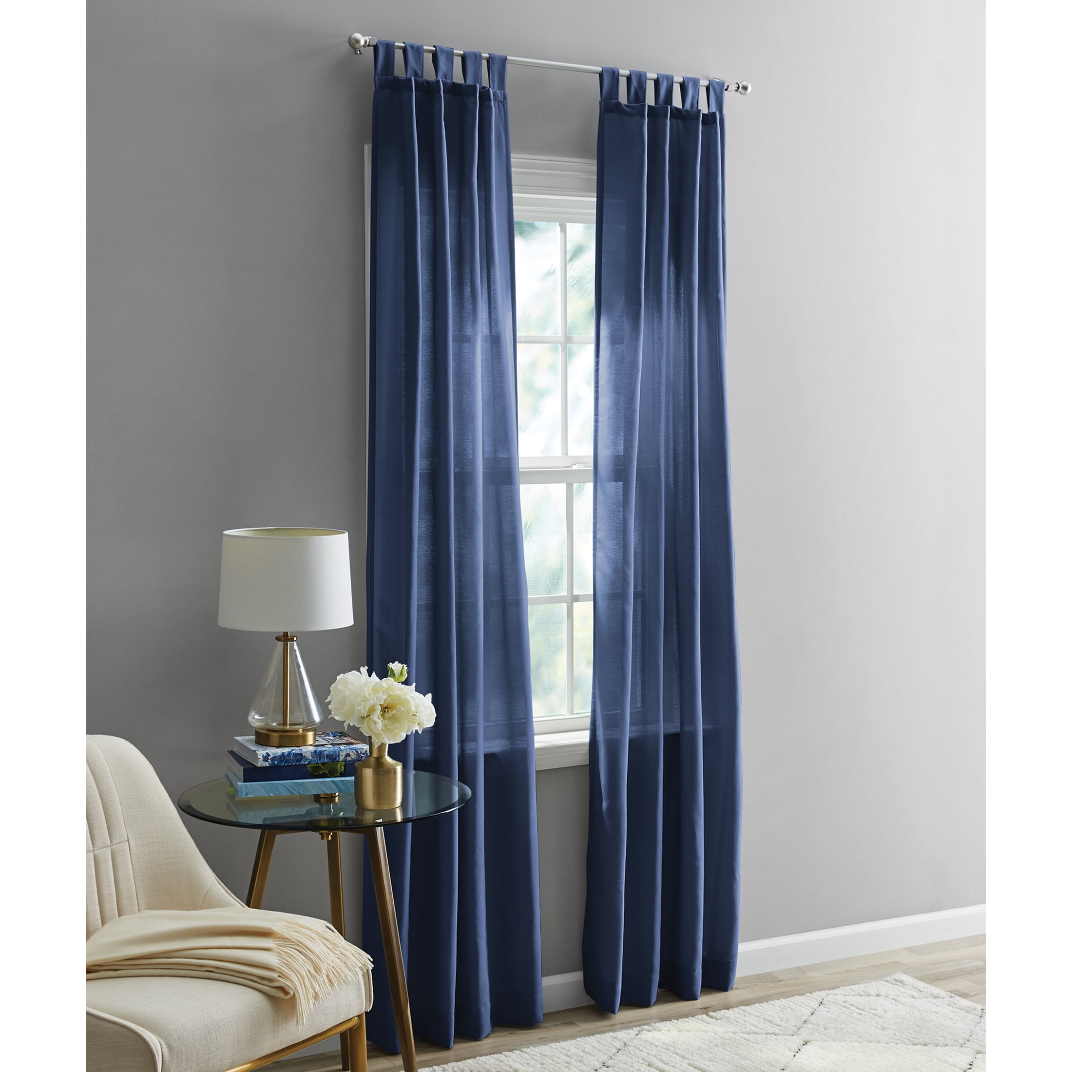 Mainstays 2Piece Light Filtering Tab Top Curtain Panel Set, Blue, 37