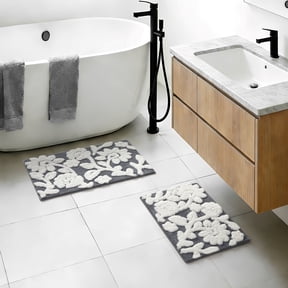 Mainstays 2 Piece Floral Bath Rug Set, Grey, 17" x 24" & 20" x 30"